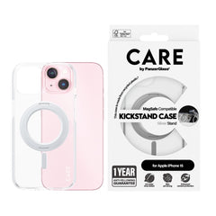 CARE by PanzerGlass iPhone 15 Feature Kickstand Case - MagSafe Kompatibel - Transparent / Silver