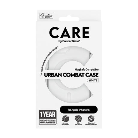 CARE by PanzerGlass iPhone 15 FLAGSHIP Urban Combat Case - MagSafe Kompatibel - Transparent / White