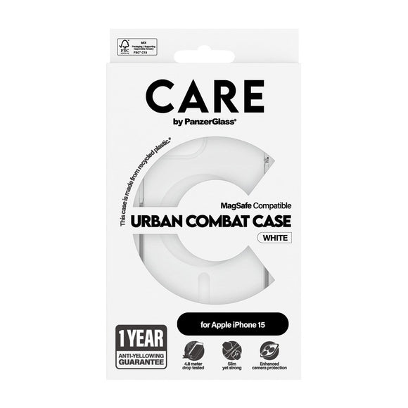 CARE by PanzerGlass iPhone 15 FLAGSHIP Urban Combat Case - MagSafe Kompatibel - Transparent / White