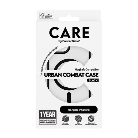CARE by PanzerGlass iPhone 15 FLAGSHIP Urban Combat Case - MagSafe Kompatibel - Transparent / Black
