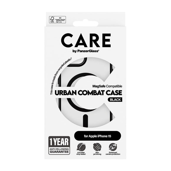 CARE by PanzerGlass iPhone 15 FLAGSHIP Urban Combat Case - MagSafe Kompatibel - Transparent / Black