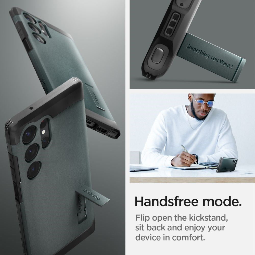 Samsung Galaxy S23 UItra Spigen Tough Armor Cover m. Kickstand - Sort