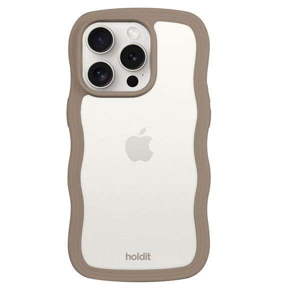 Holdit iPhone 14 Pro Wavy Case - Mocha Brown / Transparent
