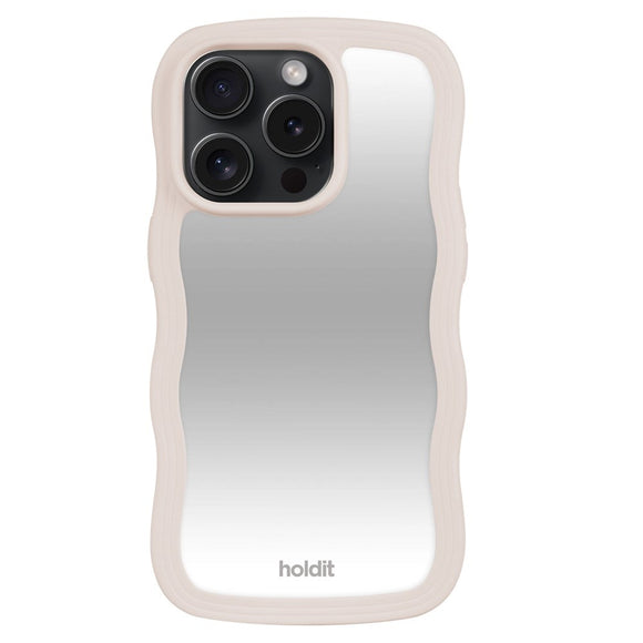 Holdit iPhone 15 Pro Max Wavy Case - Light Beige / Mirror