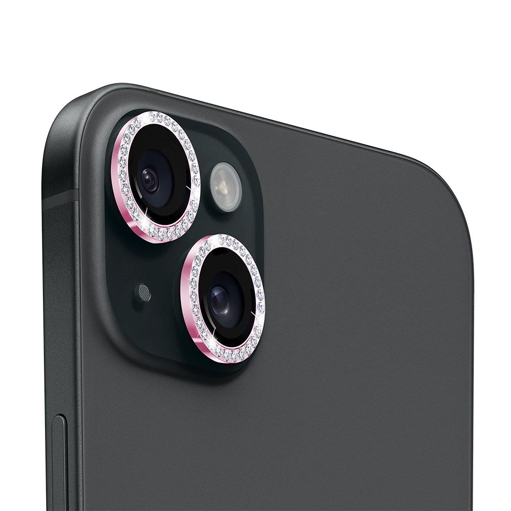 Holdit iPhone 15 / 15 Plus Kameralinsebeskyttelse - Glitter / Lyserød
