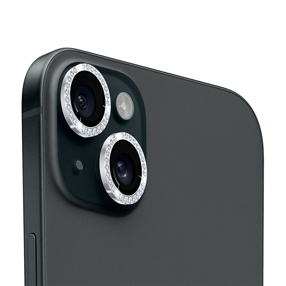 Holdit iPhone 15 / 15 Plus Kameralinsebeskyttelse - Glitter / Sølv