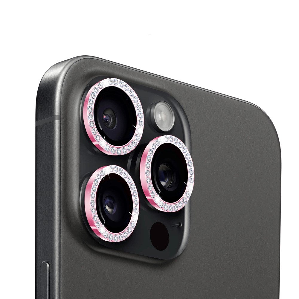 Holdit iPhone 15 Pro / 15 Pro Max Kameralinsebeskyttelse - Glitter / Lyserød