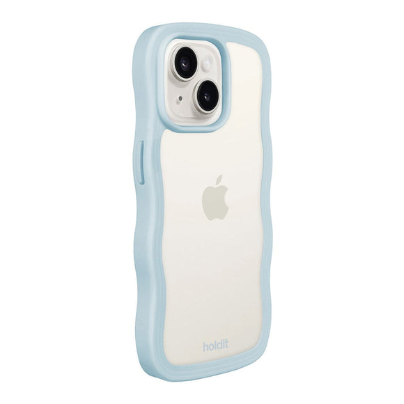 Holdit iPhone 15 / 14 / 13 Wavy Cover - Mineral Blue / Transparent