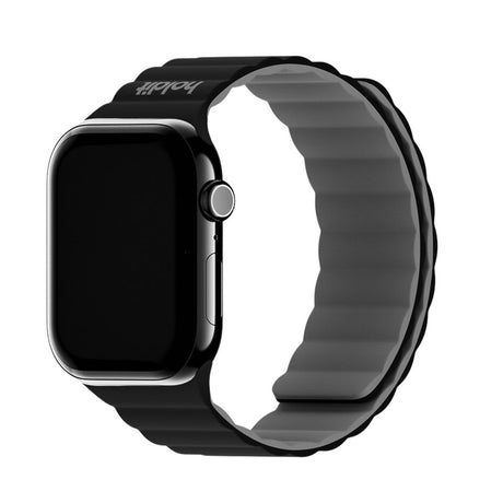 Apple Watch (38/40/SE/41/42mm) Holdit Silicone Magnet Rem - Sort / Grå