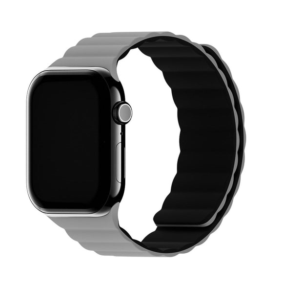 Apple Watch (38/40/SE/41/42mm) Holdit Silicone Magnet Rem - Sort / Grå
