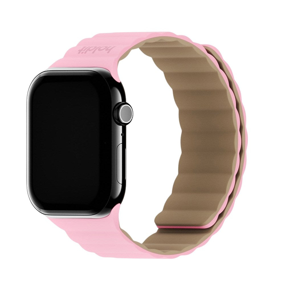 Apple Watch (38/40/SE/41/42mm) Holdit Silicone Magnet Rem - Lyserød / Beige