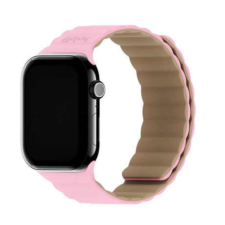 Apple Watch (38/40/SE/41/42mm) Holdit Silicone Magnet Rem - Lyserød / Beige