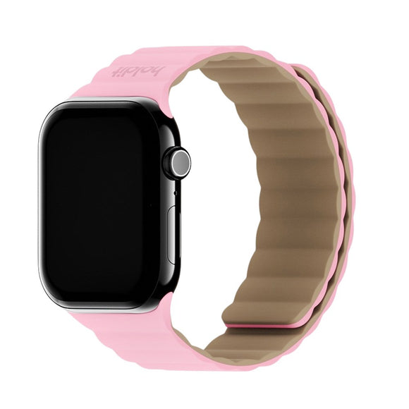 Apple Watch (38/40/SE/41/42mm) Holdit Silicone Magnet Rem - Lyserød / Beige