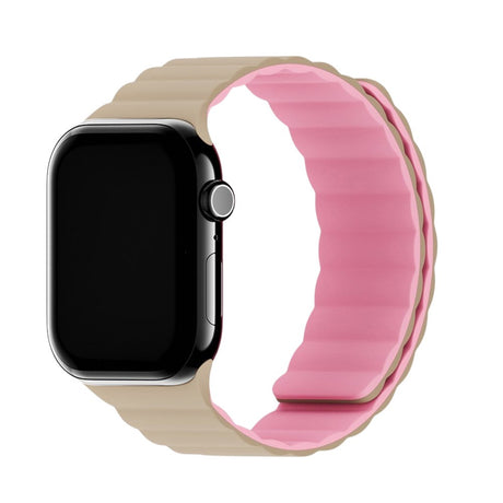 Apple Watch (38/40/SE/41/42mm) Holdit Silicone Magnet Rem - Lyserød / Beige