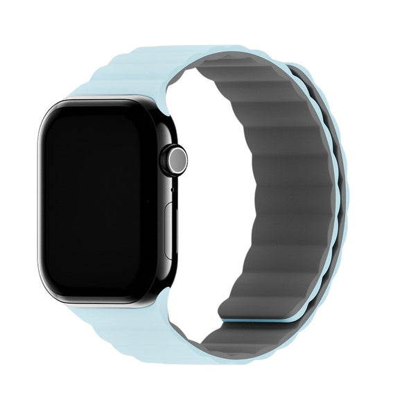 Apple Watch (42/44/SE/45/46/49mm) Holdit Silicone Magnet Rem - Grå / Blå