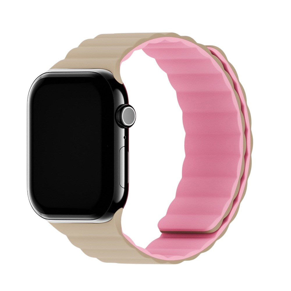 Apple Watch (42/44/SE/45/46/49mm) Holdit Silicone Magnet Rem - Lyserød / Beige