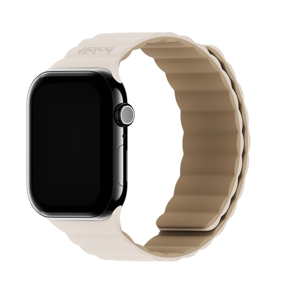 Apple Watch (42/44/SE/45/46/49mm) Holdit Silicone Magnet Rem - Lys Beige / Beige