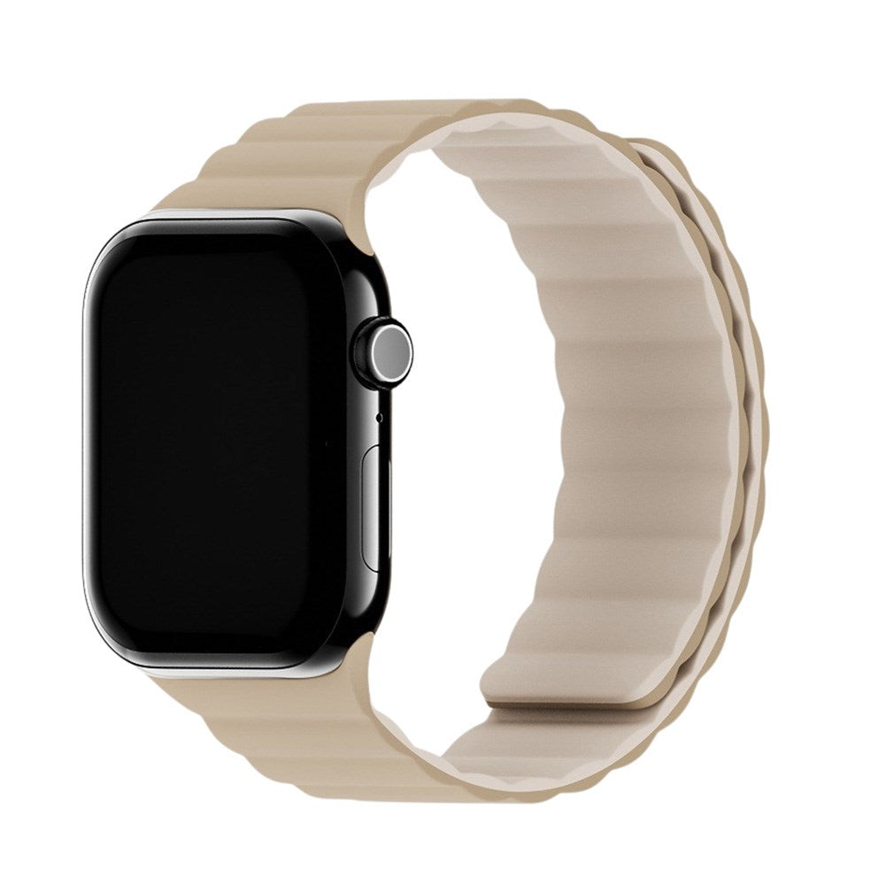 Apple Watch (42/44/SE/45/46/49mm) Holdit Silicone Magnet Rem - Lys Beige / Beige