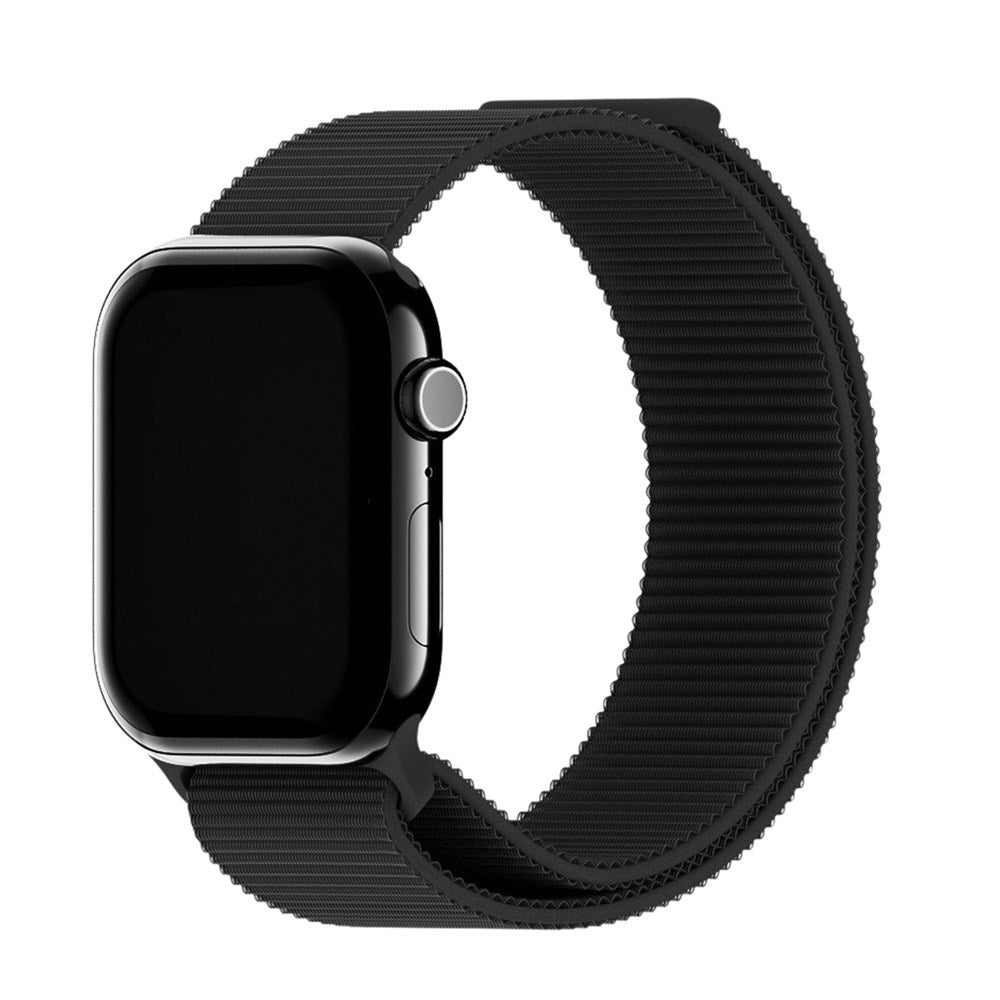 Apple Watch (42/44/SE/45/46/49mm) Holdit Nylon Rem m. Velcrolukning - Sort