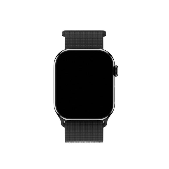 Apple Watch (42/44/SE/45/46/49mm) Holdit Nylon Rem m. Velcrolukning - Sort