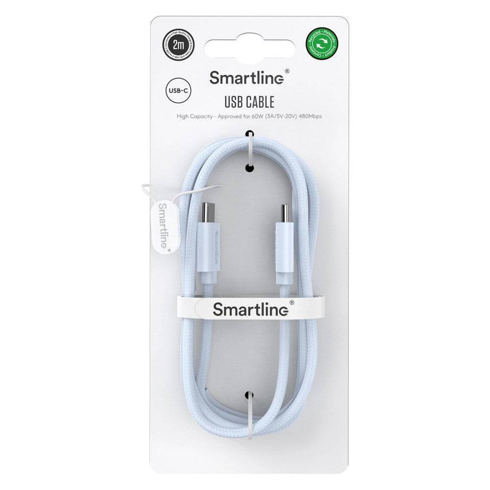 Smartline (60W) USB-C til USB-C Braidy Kabel 2m - Lyseblå