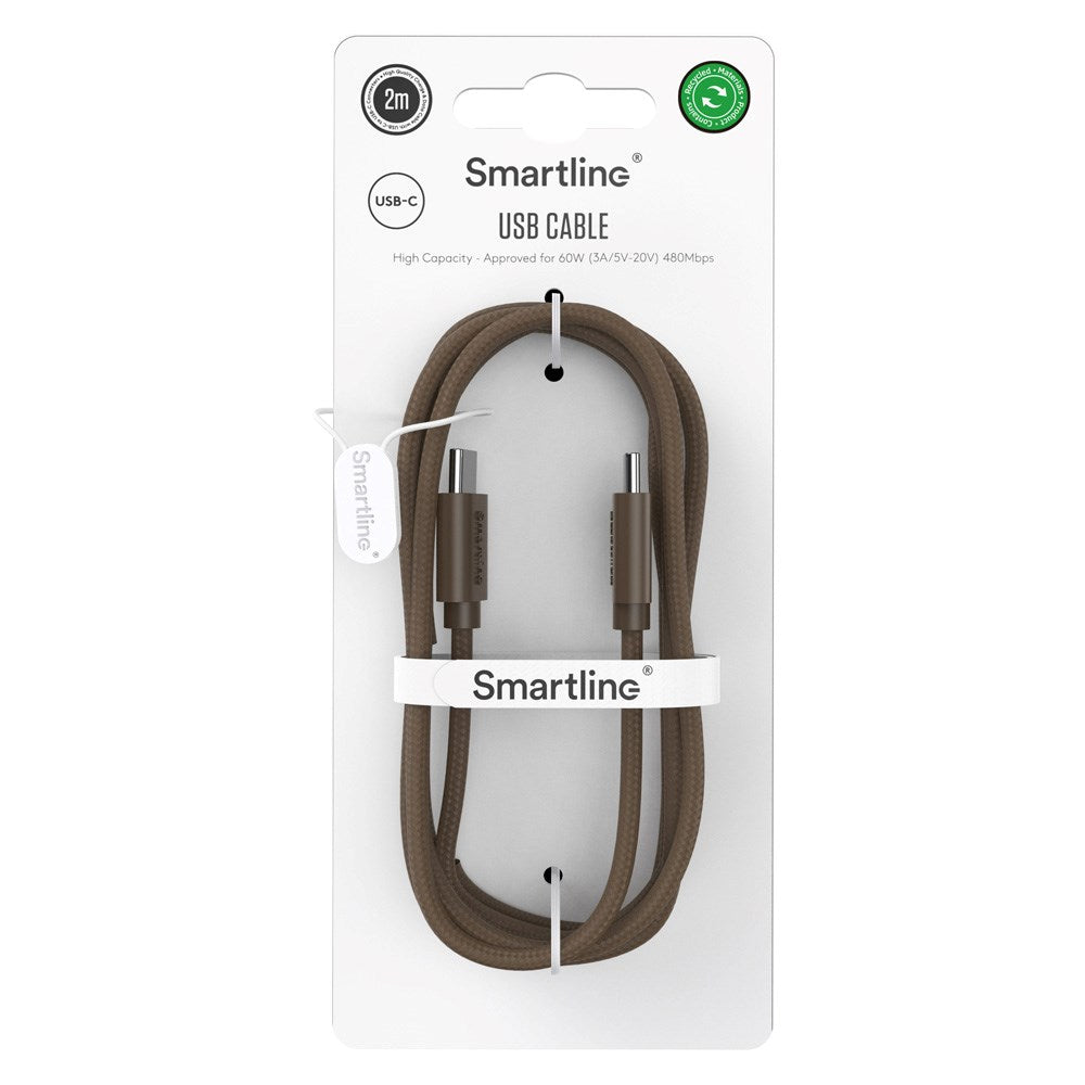 Smartline (60W) USB-C til USB-C Braidy Kabel 2m - Mørkebrun