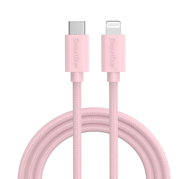 Smartline (3A/27W) USB-C til Lightning Braidy Kabel 2m - Lyserød
