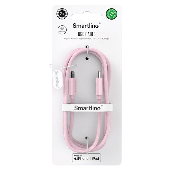 Smartline (3A/27W) USB-C til Lightning Braidy Kabel 2m - Lyserød