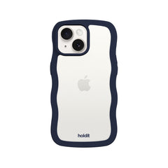 Holdit iPhone 16e / 15 / 14 / 13 Wavy Case - Midnight Blue / Transparent