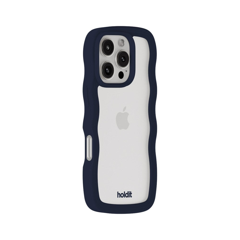 Holdit iPhone 16 Pro Wavy Case - Midnight Blue / Transparent
