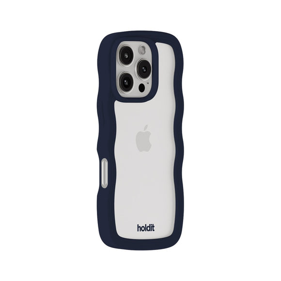 Holdit iPhone 16 Pro Wavy Case - Midnight Blue / Transparent