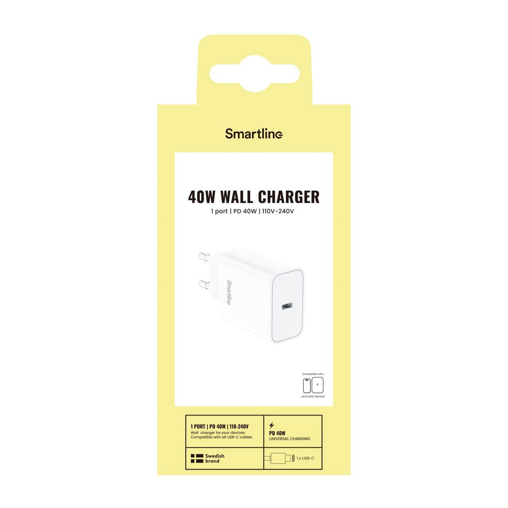 Smartline 40W Vægoplader m. 1x USB-C - Hvid