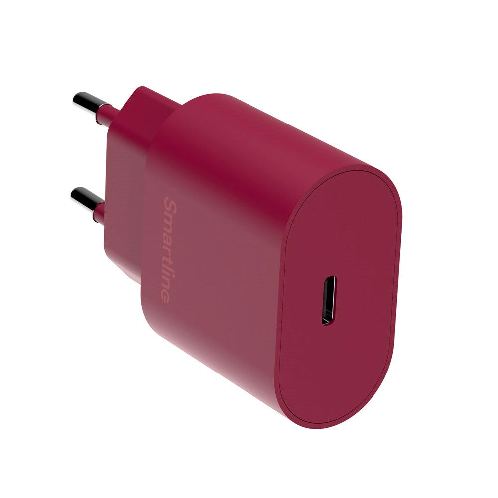 Smartline 20W Vægoplader m. 1 x USB-C - Mørkerød