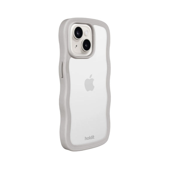 iPhone 17e / 16e / 15 / 14 / 13 Holdit Wavy Case - Wool Grey / Transparent