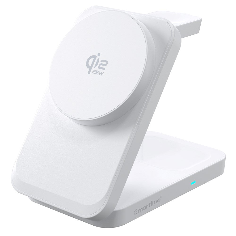 Smartline Foldbar 3-in-1 Trådløs Opladningsstander 25W - Qi2 Kompatibel - Hvid