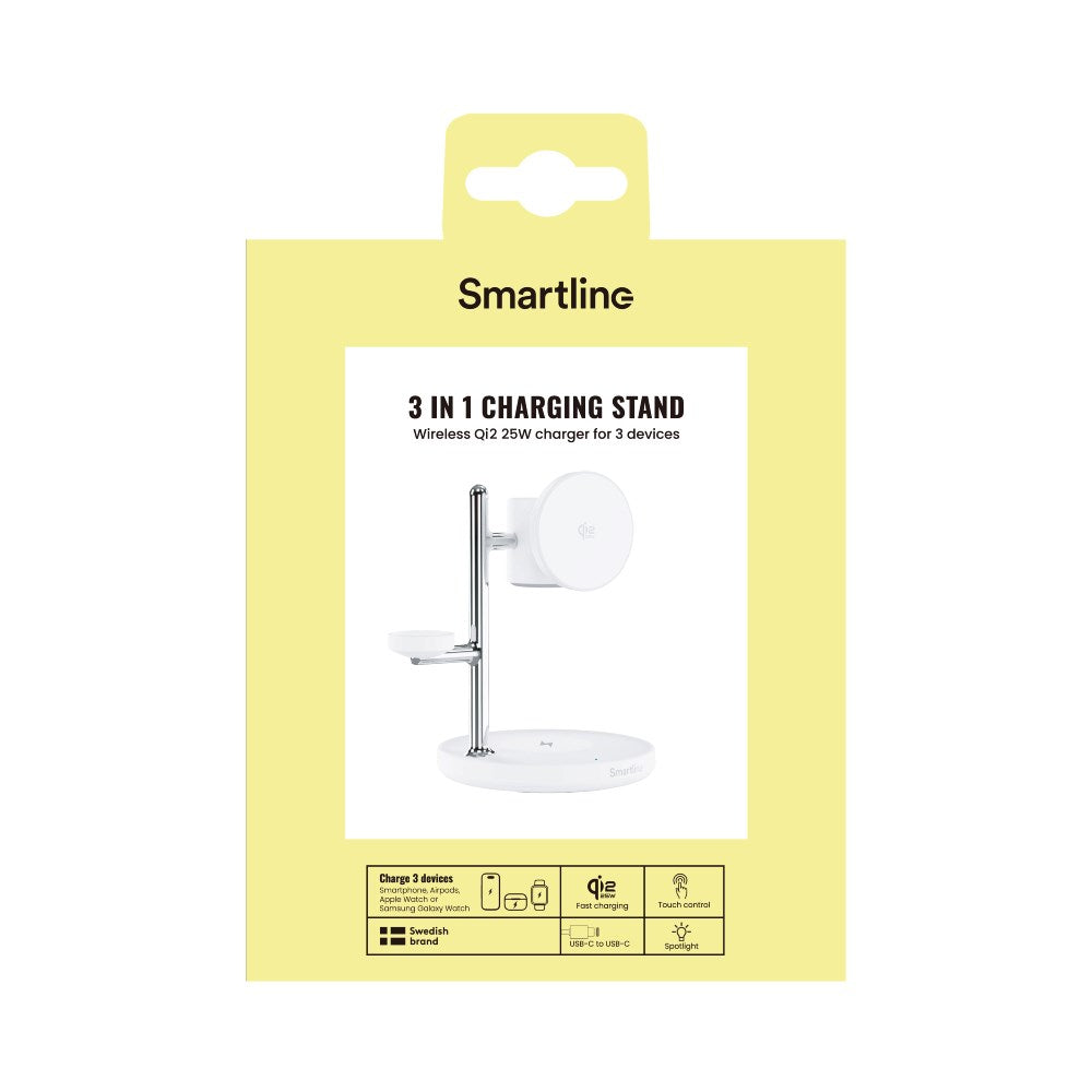 Smartline 3-in-1 Trådløs Oplader 25W - Qi2 Kompatibel - Hvid