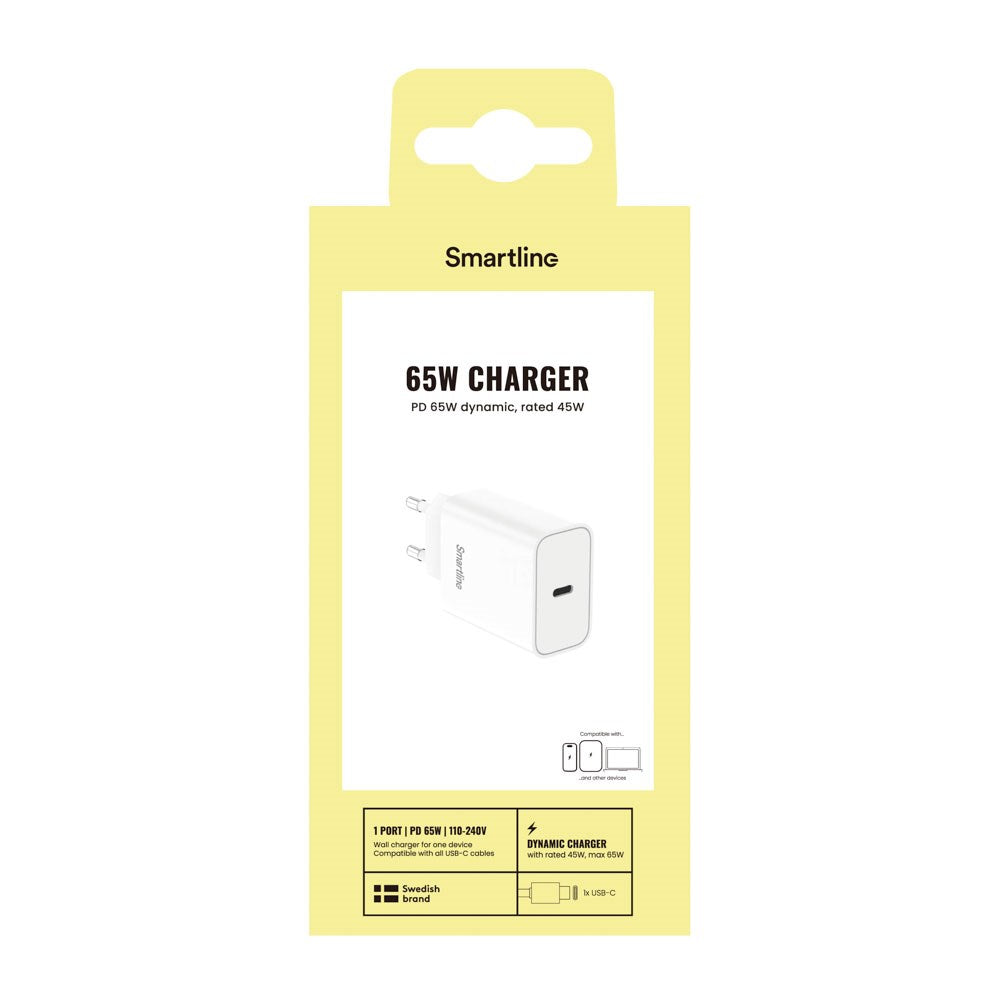 Smartline 65W Vægoplader m. 1x USB-C - Hvid