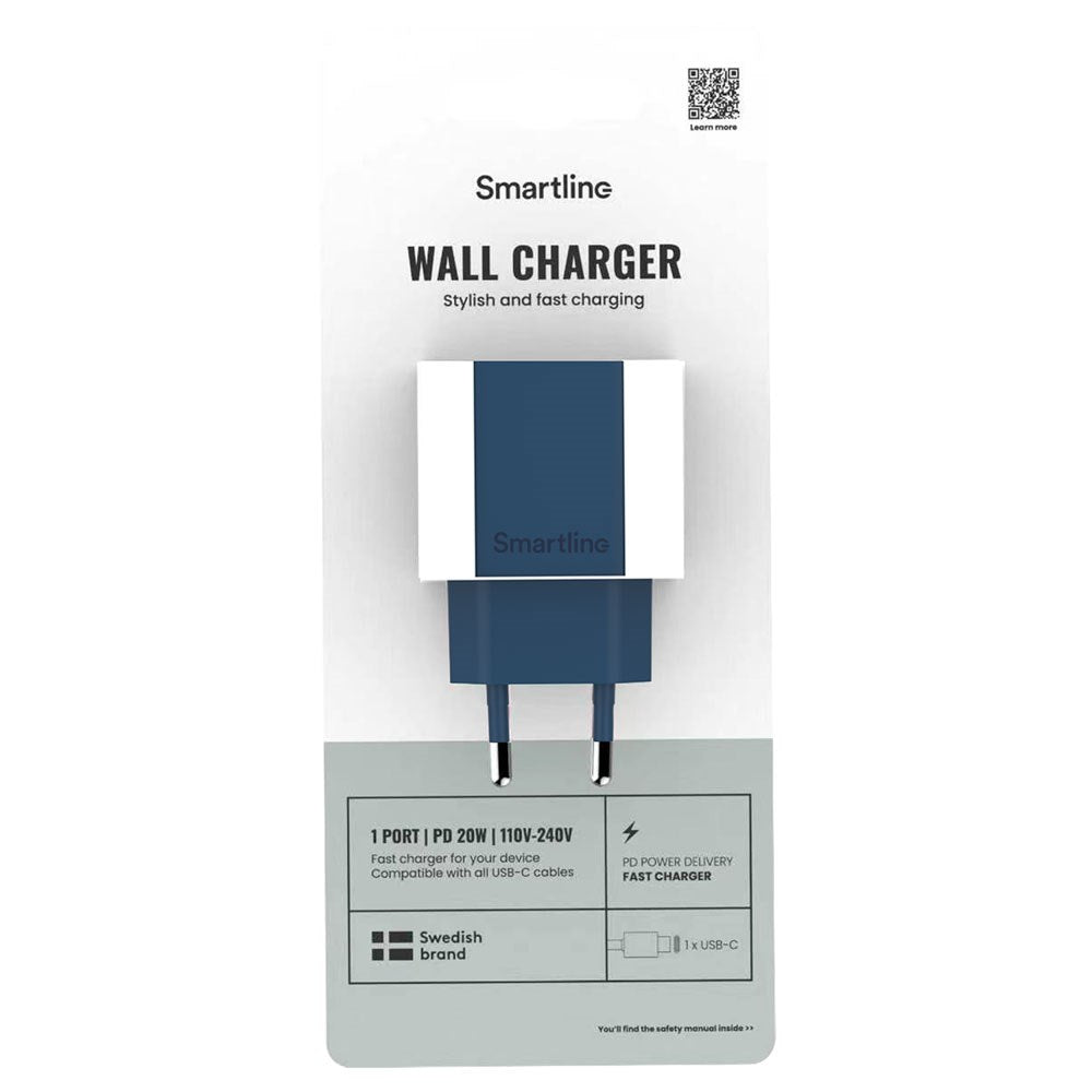 Smartline 20W Vægoplader m. 1 x USB-C - Mørkeblå