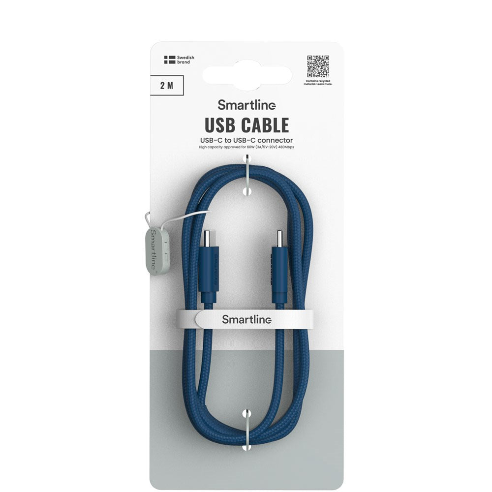 Smartline (60W) USB-C til USB-C Braidy Kabel 2m - Mørkeblå