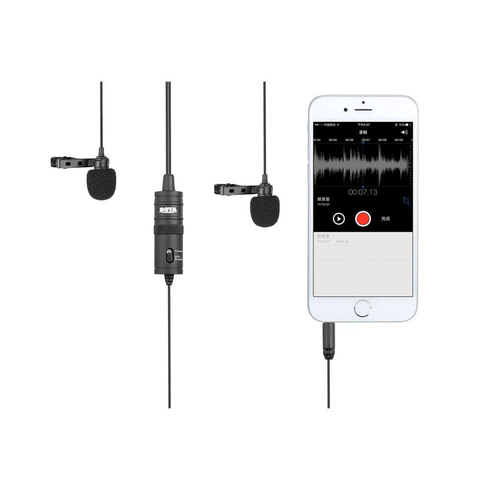 BOYA BY-M1DM Dobbelt Mikrofon m. 3.5mm Minijack - 4m - Sort