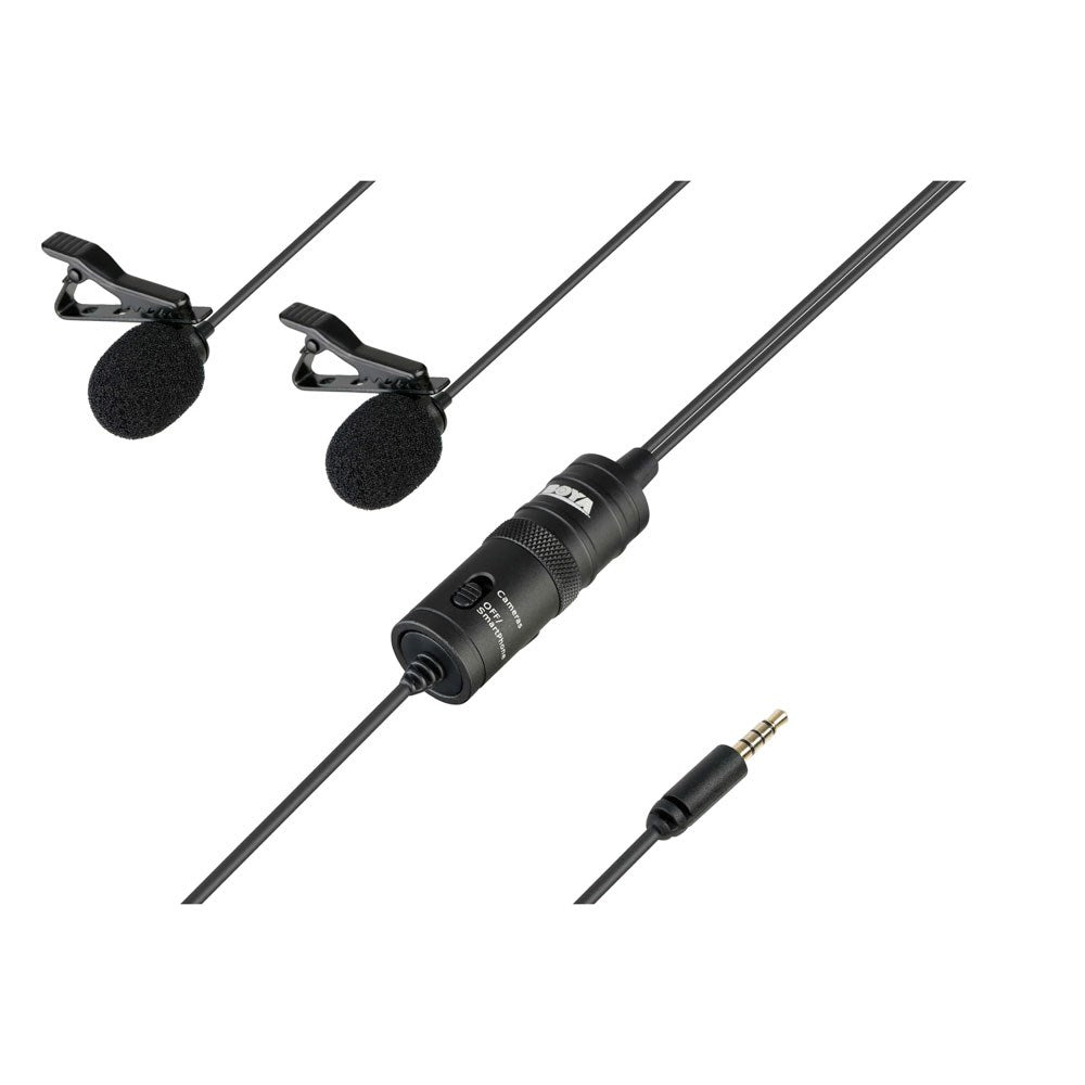BOYA BY-M1DM Dobbelt Mikrofon m. 3.5mm Minijack - 4m - Sort