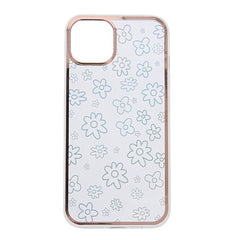 iPhone 14 Pro Hybrid Plastik Cover m. Holografisk Print - Blomster Motiv - Gennemsigtig