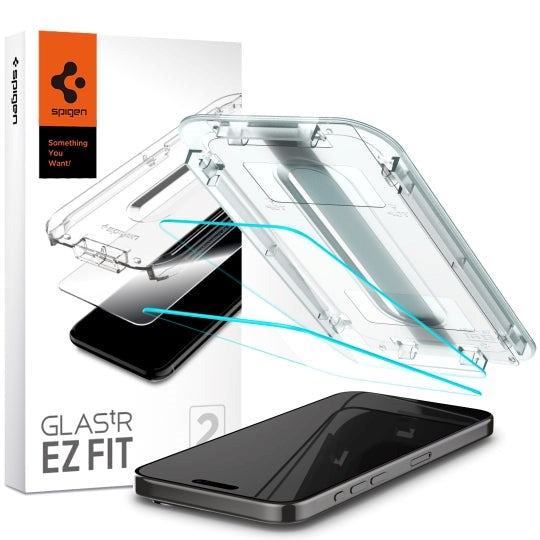 iPhone 15 Pro Spigen EZ Fit Glas.tR Skærmbeskyttelse - 2 stk. - Case Friendly - Gennemsigtig