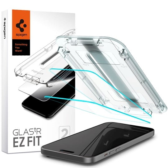 iPhone 15 Spigen EZ Fit Glas.tR Skærmbeskyttelse - 2 stk. - Case Friendly - Gennemsigtig