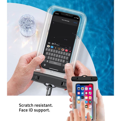 Tech-Protect Universal Vandtæt Case Etui - Sort / Gennemsigtig (Maks. Mobil: 163 x 90 x 10 mm)