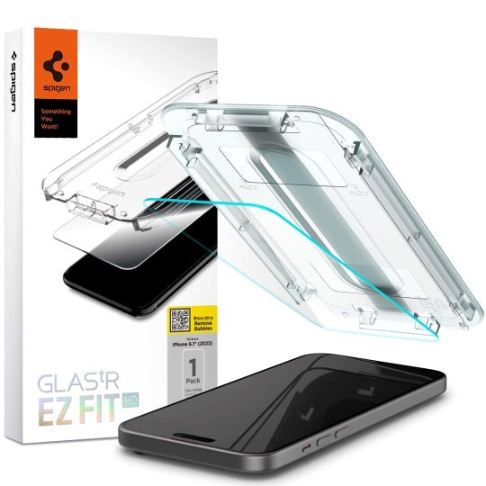 iPhone 15 Spigen EZ Fit Glas.tR Skærmbeskyttelse - Case Friendly - Gennemsigtig