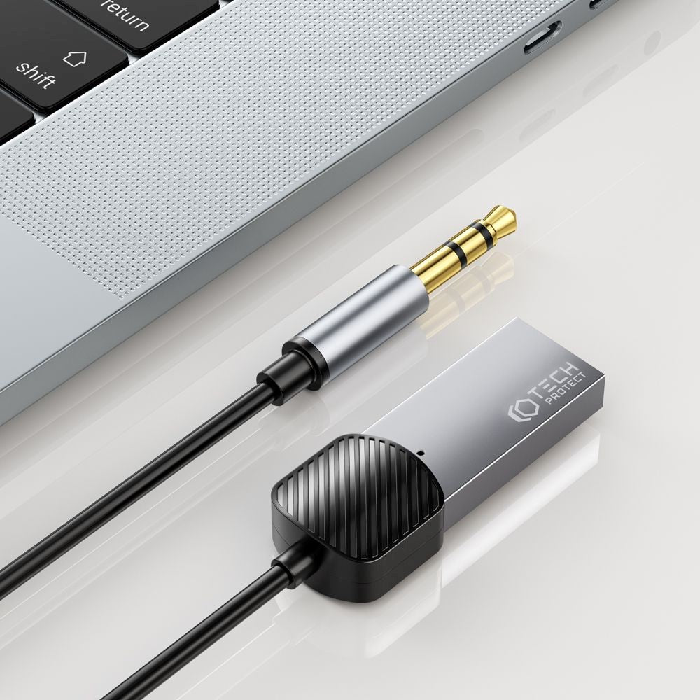 Tech-Protect Ultraboost USB-A til AUX Kabel m. Bluetooth - 1m - Grå