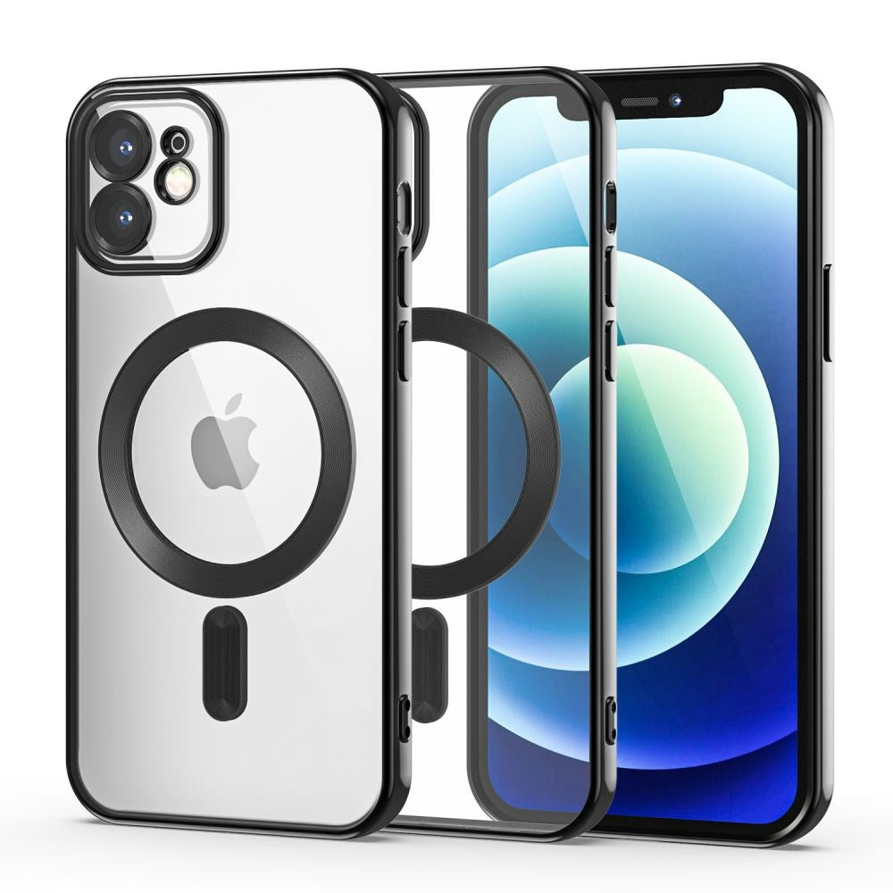iPhone 12 Tech-Protect MagShine Cover - MagSafe Kompatibel - Gennemsigtig / Sort