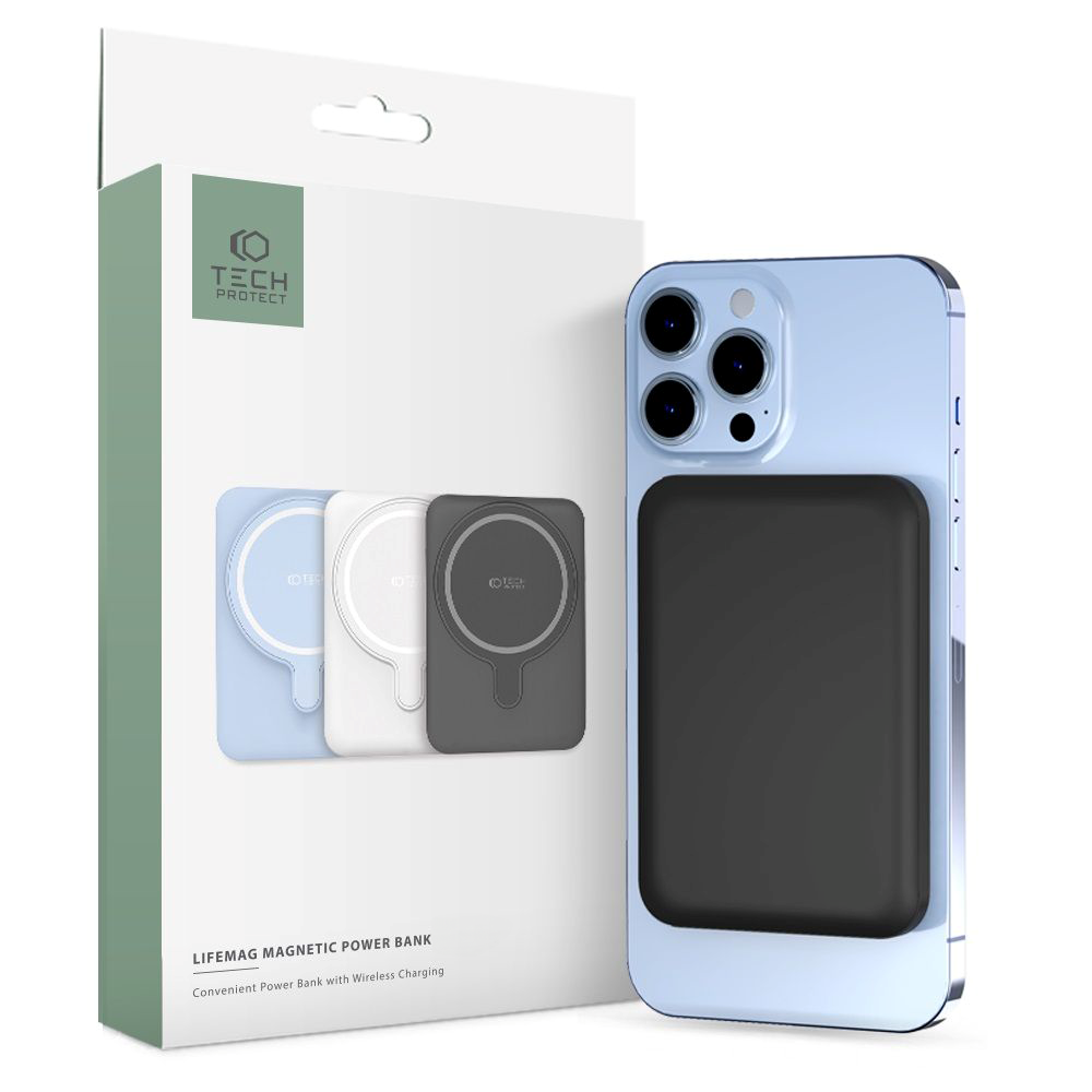 Tech-Protect LifeMag Trådløs & Magnetisk Powerbank 10000 mAh - MagSafe Kompatibel - Sort