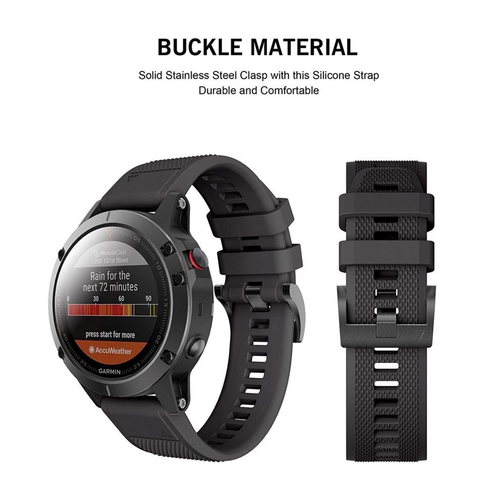 Universal Garmin 26mm QuickFit Rem Tech-Protect Smooth Silikone Rem - Sort